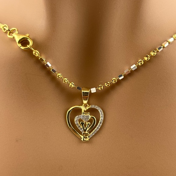 Jewelry - 14k yellow gold vermeil real diamond love heart pendant, Gift for her, Birthday